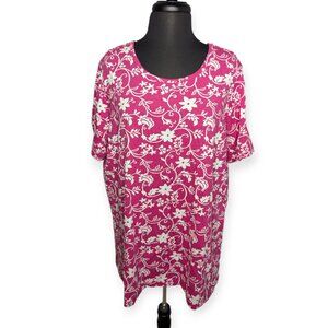 Blair Plink & White Short Sleeve Scoop Neck Tunic Top Size XL